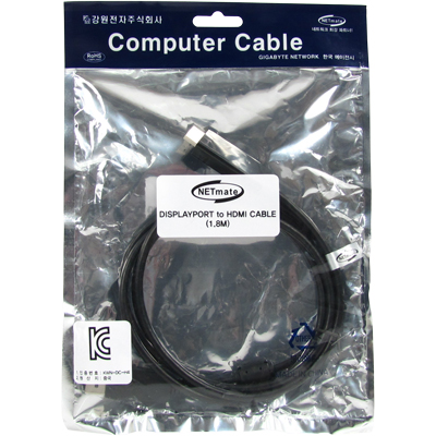 강원전자 넷메이트 DC-H4 (Black) 1.8M DisplayPort to HDMI 케이블 1.8m DC-H4 1.8M