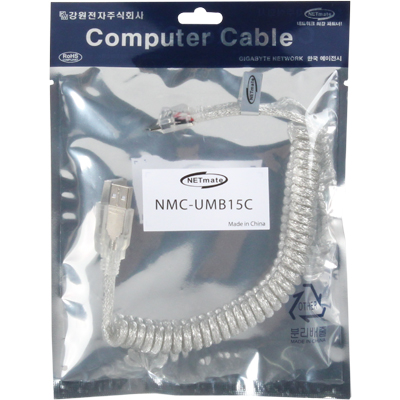 강원전자 넷메이트 USB2.0 AM-Micro 5핀 스프링 케이블 1.5m NMC-UMB15C