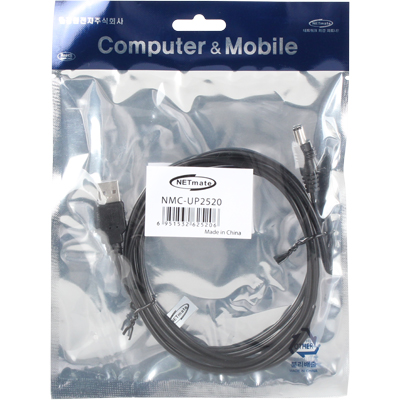 강원전자 넷메이트 USB 전원 케이블 2m (5.5x2.5mm/18W/블랙) NMC-UP2520