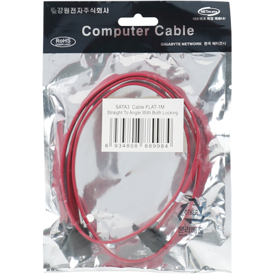 강원전자 넷메이트 (SATA3(한ㄱ-F)1M) SATA3 Flat 케이블(한쪽 90도 꺾임/Lock) 1m NMP-ST302