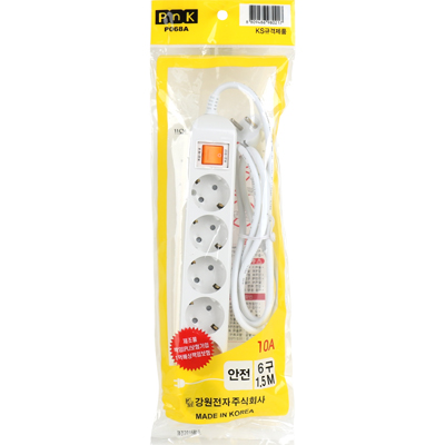 강원전자 PnK 안전 멀티탭 6구 접지 1.5m (10A) P068A