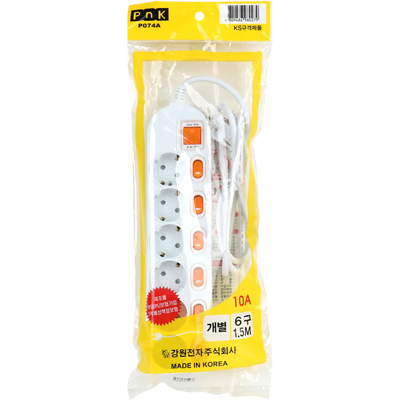 강원전자 PnK 안전 멀티탭 6구 개별 1.5m (10A) P074A