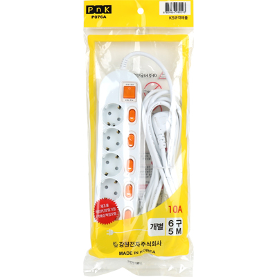 강원전자 PnK 안전 멀티탭 6구 개별 5m (10A) P076A