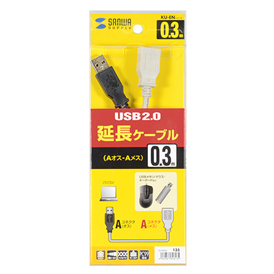 강원전자 산와서플라이 USB2.0 연장 AM-AF 케이블 0.3m KU-EN03K