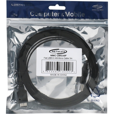 강원전자 넷메이트 USB3.0 MicroB FLAT 케이블 3m (블랙) NMC-UM330F