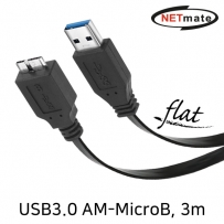 강원전자 넷메이트 USB3.0 MicroB FLAT 케이블 3m (블랙) NMC-UM330F