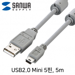 강원전자 산와서플라이 USB2.0 AM-Mini 5핀 케이블 5m KU-AMB550K