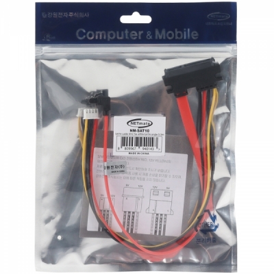 강원전자 넷메이트 SATA 22핀 / SATA + XH2.54 미니 4핀 꺾임 케이블 0.3m NM-SAT10