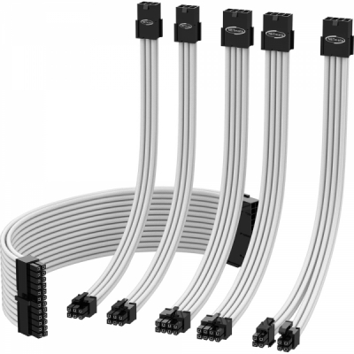 강원전자 넷메이트 PSU 연장 16AWG 슬리빙 케이블 0.3m (화이트 6종) [EZDIY-FAB] NM-DPR0591EZ