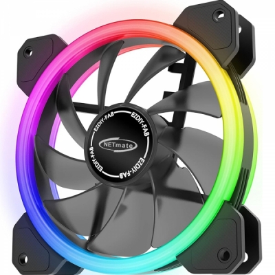 강원전자 넷메이트 Dual Ring ARGB 120mm 쿨링팬(블랙/단품) [EZDIY-FAB] NM-120256PRGB