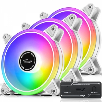 강원전자 넷메이트 Moonlight ARGB PWM 120mm 쿨링팬(화이트/3PACK + 팬허브) [EZDIY-FAB] NM-DPI0766