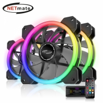 강원전자 넷메이트 Dual Ring ARGB 120mm 쿨링팬(블랙/3PACK + 팬허브 + 리모컨) [EZDIY-FAB] NM-DPR04411