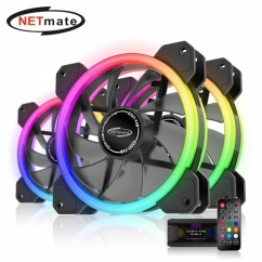 강원전자 넷메이트 Dual Ring ARGB 120mm 쿨링팬(블랙/3PACK + 팬허브 + 리모컨) [EZDIY-FAB] NM-DPR04411