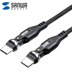 강원전자 산와서플라이 USB C타입 고속충전 회전 케이블 1.8m 500-USB090-18BK