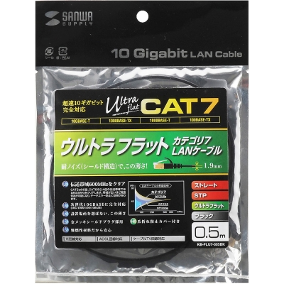 강원전자 산와서플라이 CAT.7 STP FLAT 랜 케이블 0.5m (블랙) KB-FLU7-005BK