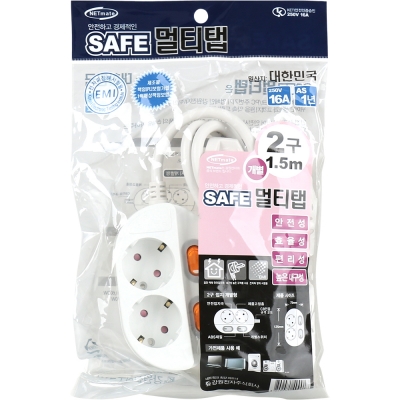 강원전자 넷메이트 SAFE 멀티탭 2구 개별 접지 1.5m NM-215SFS