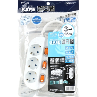 강원전자 넷메이트 SAFE 멀티탭 3구 개별 접지 1.5m NM-315SFS