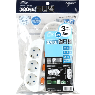 강원전자 넷메이트 SAFE 멀티탭 3구 개별 접지 3m NM-330SFS