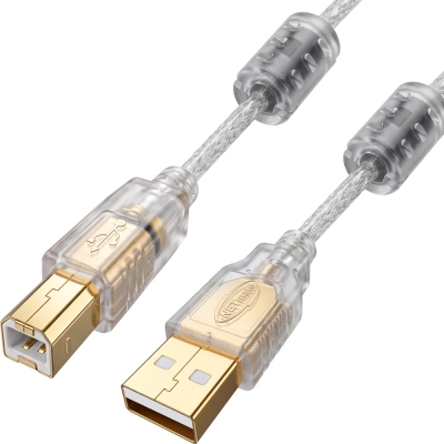 강원전자 넷메이트 프리미엄 USB2.0 AM-BM 투명 케이블 1m, 노이즈필터/쉴드 NM-PUB210S