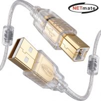 강원전자 넷메이트 프리미엄 USB2.0 AM-BM 투명 케이블 3m, 노이즈필터/쉴드 NM-PUB230S