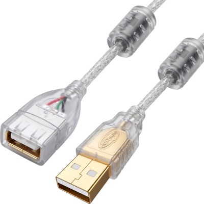 강원전자 넷메이트 프리미엄 USB2.0 연장 AM-AF 투명 케이블 2m, 노이즈필터/쉴드 NM-PUF220S