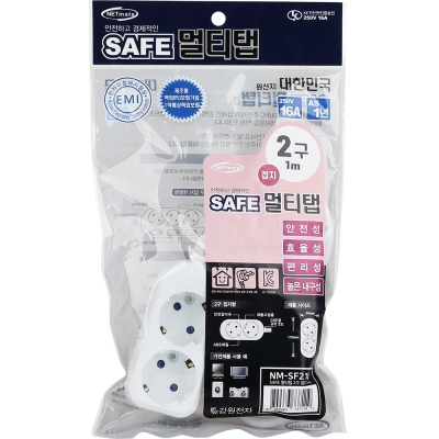 강원전자 넷메이트 SAFE 멀티탭 2구 접지 1m NM-SF210