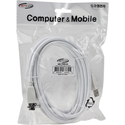강원전자 넷메이트 USB3.0 AM-BM 케이블 3m (화이트) NM-TUB330
