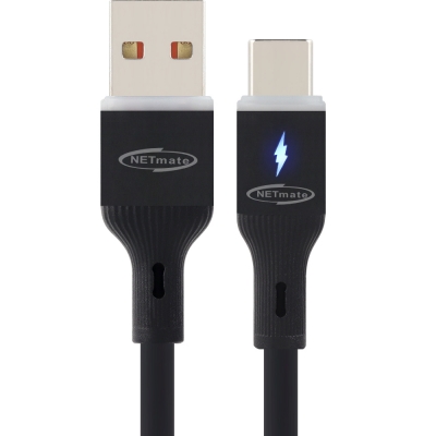 강원전자 넷메이트 USB2.0 AM-CM 실리콘 LED 케이블 1m (블랙) NM-UCA210LB