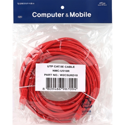 강원전자 넷메이트 CAT.5E UTP 랜 케이블 10m, 레드 NMC-U510R