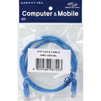 강원전자 넷메이트 CAT.6 UTP 랜 케이블 1m, 블루 NMC-U601BL