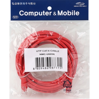 강원전자 넷메이트 CAT.6 UTP 랜 케이블 5m, 레드 NMC-U605R