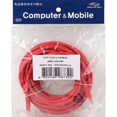 강원전자 넷메이트 CAT.6 UTP 랜 케이블 10m, 레드 NMC-U610R