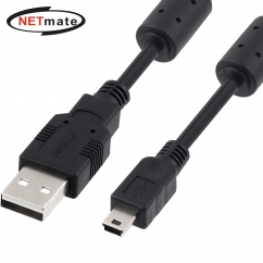 강원전자 넷메이트 USB2.0 AM-Mini 5핀 케이블 0.5m (블랙/노이즈필터) NMC-UM205C